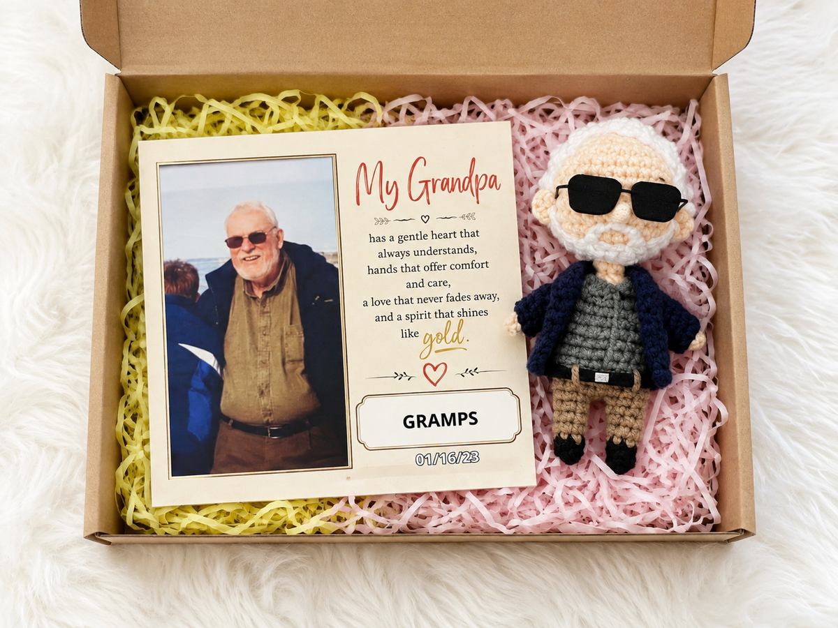 Personalized Crochet Doll with Photo Card “My Grandpa”