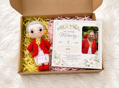 Personalized Crochet Doll with Photo Card “In Loving Memory”