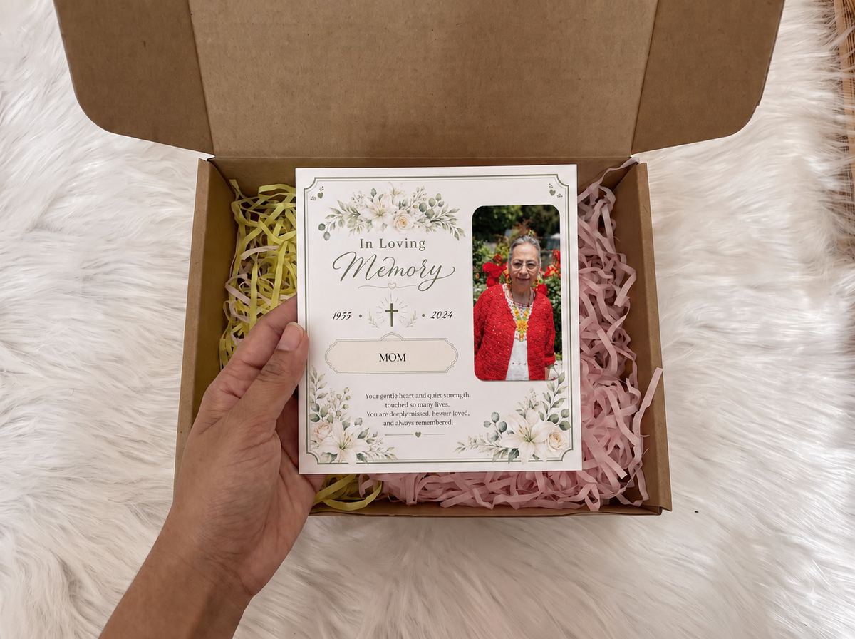 Personalized Crochet Doll with Photo Card “In Loving Memory”