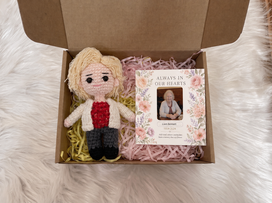 Personalized Crochet Doll with Photo Card “ALWAYS IN OUR HEARTS”